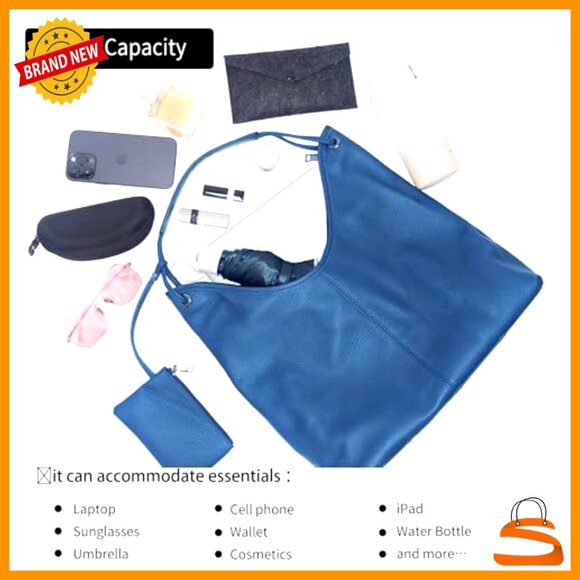 Large Genuine Leather Hobo Shoulder Bag Slouchy Handbag for Work - Picture 5 of 7